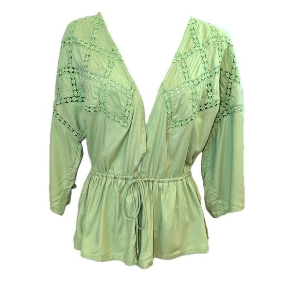 NWT ASOS | Viscose Eyelet Lace Wrap Blouse Top Pastel Green | Size UK 4 (US 0)* - Picture 2 of 14
